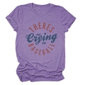 Detail of purple baseball graphic tee showing fabric texture and round neck design - Purple