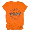 Detail of rolled cuffs and vintage baseball slogan print on orange cotton t-shirt - Orange