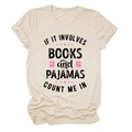 Dettaglio della t-shirt beige con citazione sui libri e grafica rosa morbida - S / Sabbia (Testo Nero)
