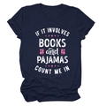 Close-up of navy blue T-shirt featuring soft fabric and Books and Pajamas printed slogan - Navy Blue (White Text)