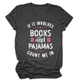 T-shirt in cotone grigio scuro con stampa 'Books and Pajamas', girocollo e maniche corte - S / Grigio Antracite (Testo Bianco)