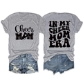 Detailed front and back views of grey cotton blend Cheer Mom graphic print t-shirt - Light Grey (Black Font)