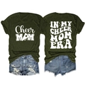 Front and back view of army green Cheer Mom graphic T-shirt with white lettering details - Army Green (White Font)