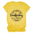 Detail of a bright yellow cotton T-shirt featuring a black circular graphic slogan - Yellow (Black Font)