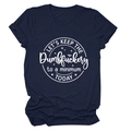 Detail of Let's Keep the Dumbfuckery print on navy blue cotton crew neck t-shirt - Navy Blue (White Font)