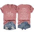 T-shirt rose à col en V avec texte inspirant au dos et short en jean effiloché à plat - Or Rose (Police Blanche)