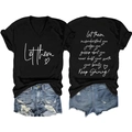 Vues avant et arrière du t-shirt à col en V avec imprimé et short en jean déchiré - Noir (Police Blanche)