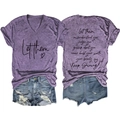 Set t-shirt viola con scollo a V da donna e pantaloncini di denim con stampe frasi - S / Viola (Font Nero)