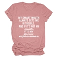 Detail of mauve heather t-shirt featuring a funny quote print and stylish rolled sleeves - Rose Gold (White Font)