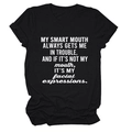 Close-up of text print on black cotton crew neck t-shirt with funny slogan detail - Black (White Font)