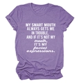 Detail of white screen print text on a purple crew neck loose casual t-shirt - Purple (White Font)