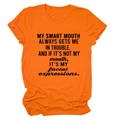 Orange crewneck T-shirt with My Smart Mouth letter print and rolled sleeves for casual wear - Orange (Black Font)