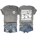 Dettaglio t-shirt grigio melange con stampa dog groomer fronte-retro e pantaloncini denim - S / Grigio Scuro (Carattere Bianco)