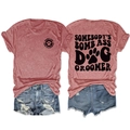 Dog groomer casual t-shirt set with double-sided print and distressed denim shorts - Rose Gold (Black Font)