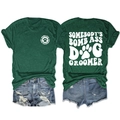Dog groomer theme forest green t-shirt and denim shorts set with front back print - Retro Green (White Font)