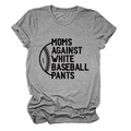 Dettaglio maglietta grigia con slogan Moms Against White Baseball Pants e ricamo baseball - S / Grigio Scuro (Testo Nero)