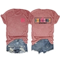 Vue détaillée avant et arrière du t-shirt Emergency Department imprimé en rose foncé - Or Rose (Graphique Noir)