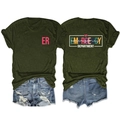 Détails du t-shirt vert olive avec imprimé Emergency Department et short en jean court - Vert Militaire (Graphique Blanc)