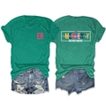 Détail du t-shirt ER vert chiné et du short en jean vieilli tenue décontractée deux pièces - Vert Foncé (Graphique Blanc)