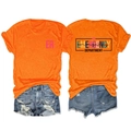 T-shirt orange et short en jean montrant les détails graphiques ER recto et verso - Orange (Graphique Noir)
