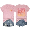 Détail de l'imprimé tequila sur t-shirt rose texturé et short en jean vieilli - Rose