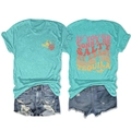 Détail du mélange de coton et de l'imprimé tequila sur le t-shirt à manches courtes turquoise - Bleu Eau Profonde