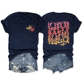T-shirt bleu marine avec graphique tequila vintage et short en jean déchiré à plat - Bleu Marine