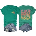 Vue détaillée du t-shirt vert foncé avec motif tequila et short en jean avec déchirures - Vert Foncé