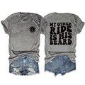 Vue avant et arrière du t-shirt gris chiné avec imprimé My Other Ride Is His Beard - S / Gris foncé (Impression noire)