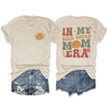 Maglietta Sourdough Mom Era fronte e retro con pantaloncini di jeans in piano - S / Sabbia