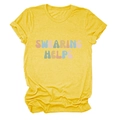 Detail of yellow cotton blend t-shirt featuring SWEARING HELPS slogan and rolled cuffs - S / Yellow
