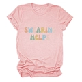 Detail of pink heather t-shirt featuring artistic colorful Swearing Helps typography - S / Pink