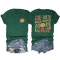 Detailed front and back view of dark green sourdough mom era t-shirt with bread prints - Vintage Green