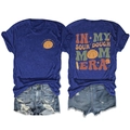 Navy summer t-shirt and denim shorts set with sourdough mom era vintage back print - Vintage Blue