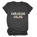 Dark grey crew neck t-shirt with colorful Swearing Helps pop art graphic print - S / Black Heather Grey