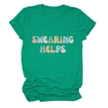 Detail of dark green t-shirt with Swearing Helps colorful graphic print on jersey fabric - S / Dark Green