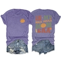Detail of purple sourdough mom era t-shirt and frayed denim shorts set on white background - Purple