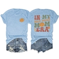 Front and back detail of light blue tee with In My Sour Dough Mom Era graphic print - Light Blue