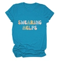 Blue cotton crew neck t-shirt with colorful swearing helps graphic print on front - S / Lake Blue