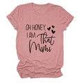 Detail of dusty pink cotton t-shirt with black OH HONEY I AM THAT MIMI print and hearts - Rose Gold (Black Font)