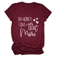 Detail of burgundy T-shirt with white OH HONEY I AM THAT MIMI print and heart patterns - Wine Red (White Font)