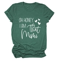 Detail of loose fit dark green t-shirt with Oh Honey I Am That Mimi white slogan print - Retro Green (White Font)