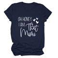 Navy blue round neck T-shirt with white OH HONEY I AM THAT MIMI heart print design - Navy Blue (White Font)