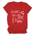 Detail of red T-shirt showing OH HONEY I AM THAT MIMI white text and soft cotton texture - Red (White Font)