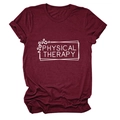Detail of burgundy T-shirt showing Physical Therapy slogan with leopard print frame - Wine Red (White Font)