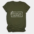 Olive green crew neck T-shirt featuring white Physical Therapy print and leopard accent - Army Green (White Font)