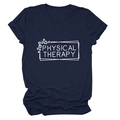 Detail of Physical Therapy print on dark blue cotton t-shirt with leopard accents - Navy Blue (White Font)