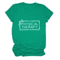 Detail of emerald green physical therapy t-shirt showing cotton fabric and print - Dark Green (White Font)