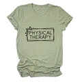 Detail of sage green T-shirt with rolled sleeves and leopard physical therapy print - Olive Green (Black Font)