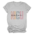 Detailed view of the gray NICU nurse cotton t-shirt with colorful letter printing - Light Grey (Black Text)